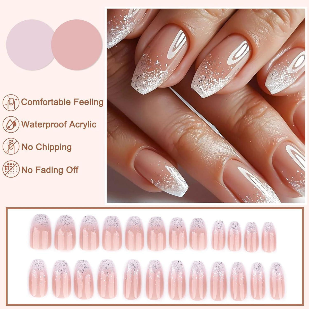 French Press on Nails Rosa Ballett Glitzer – Künstliche Nägel zum Aufkleben