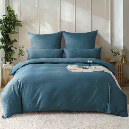 Satin Bettwäsche Set 135x200 Baumwolle Pfauenblau 4tlg.