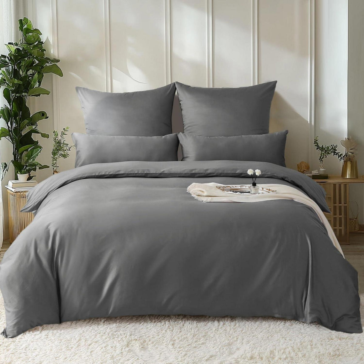 Satin Bettwäsche Set 135x200, 4-teilig, Kohlegrau