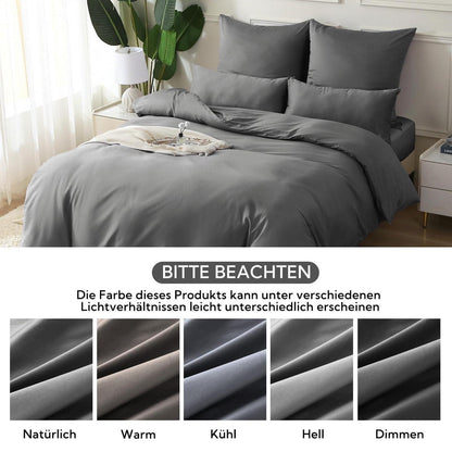 Satin Bettwäsche Set 135x200, 4-teilig, Kohlegrau