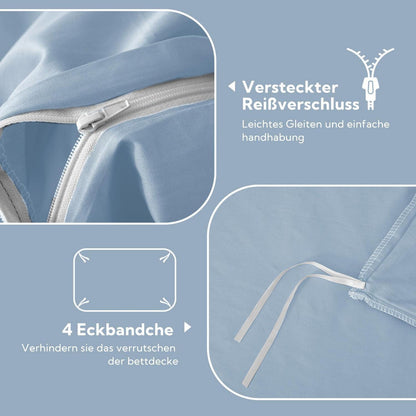 Satin Bettwäsche Set 220x240 Hellblau – Kühlend