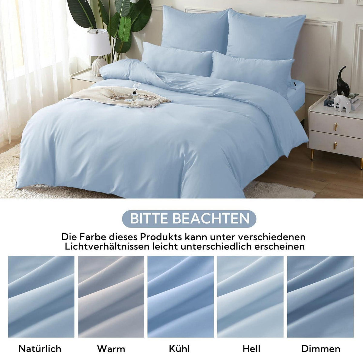 Satin Bettwäsche Set 220x240 Hellblau – Kühlend
