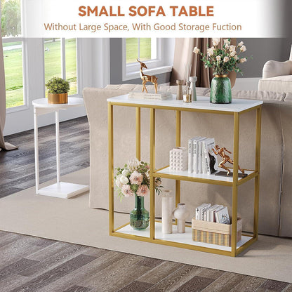Moderner Konsolentisch mit Ablage – Weiß & Gold, 80x30x80 cm