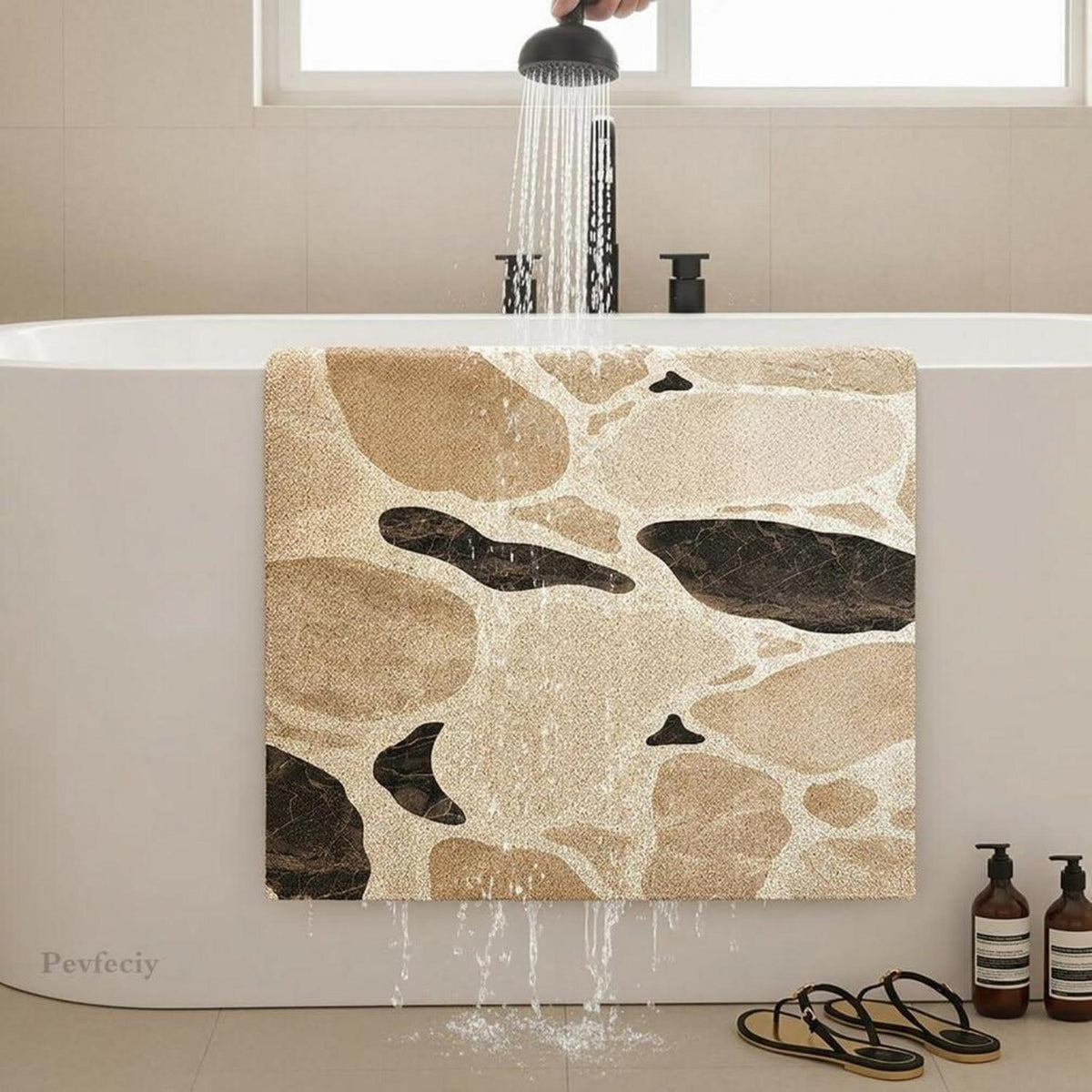 Rutschfeste Duschmatte 110x130 cm – Steinmuster & Peeling