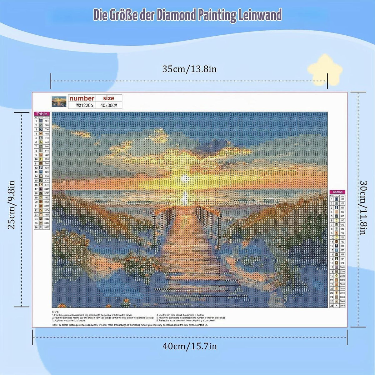 5D Diamantmalerei Sonnenuntergang Meerblick Komplett Set