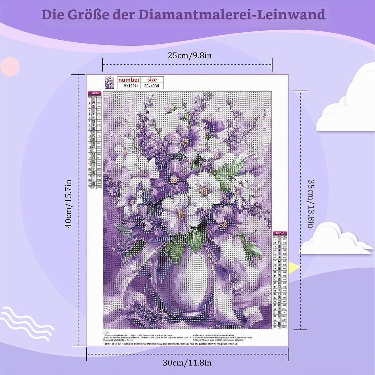 5D Diamantmalerei Blumenstrauß Lila – DIY Bausatz für Erwachsene