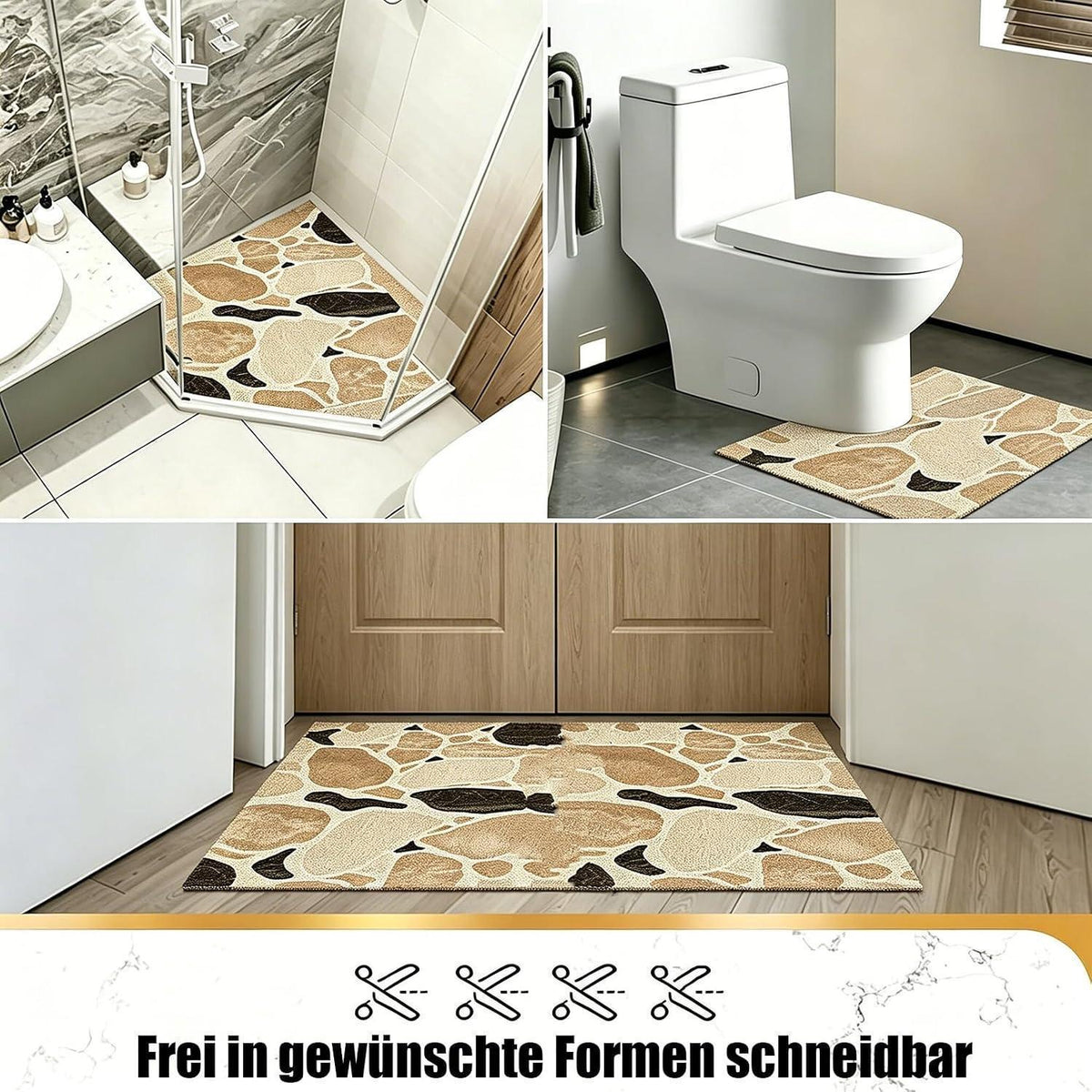 Rutschfeste Duschmatte 110x110 cm – Steinmuster & Zuschneidbar