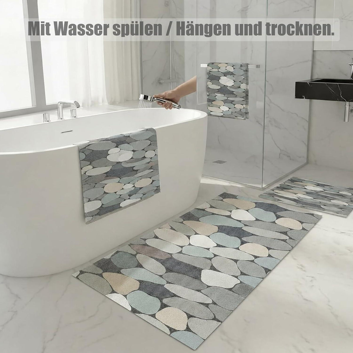 Rutschfeste Duschmatte 120x120 cm – Steinmuster & Antirutsch
