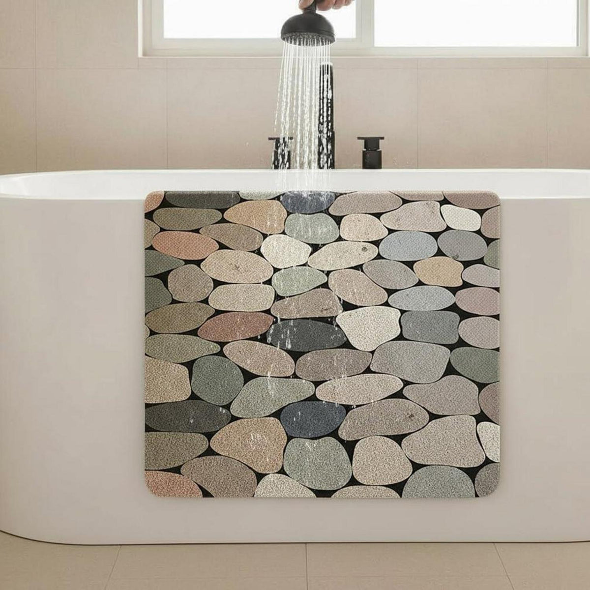 Rutschfeste Duschmatte 90x150 cm - Steinmuster & Komfort