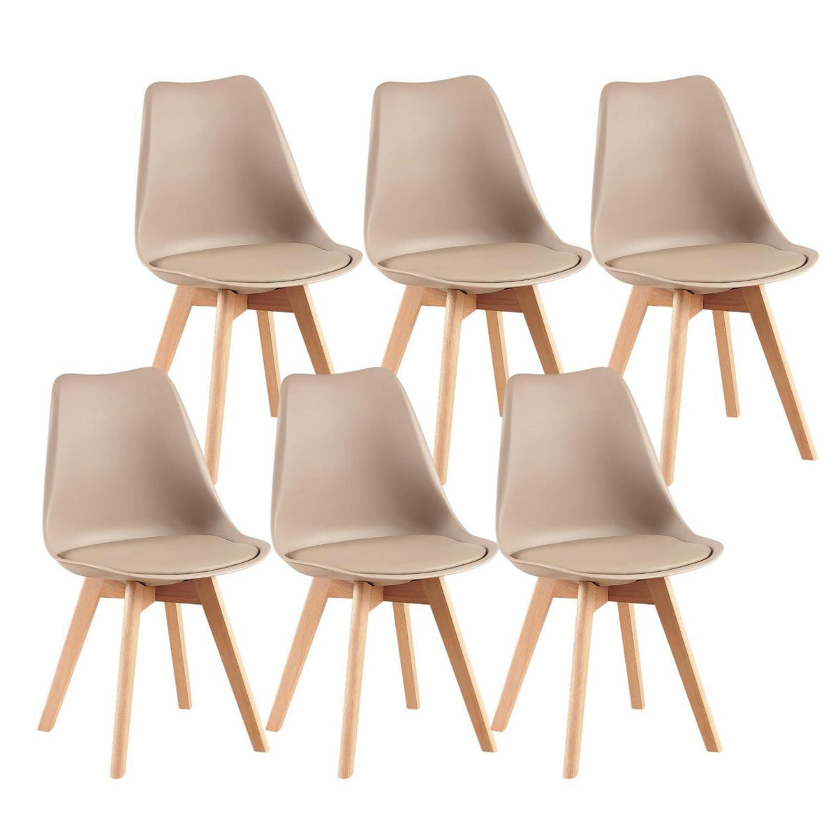 Skandinavischer Esszimmerstuhl Retro, Buchenholz, Beige/Khaki (6er Set)