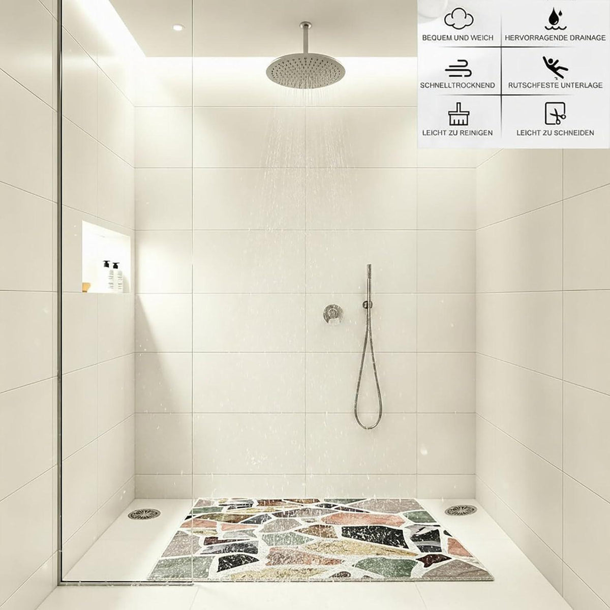 Rutschfeste Badematte 120x150 cm - Steinmuster Duschmatte
