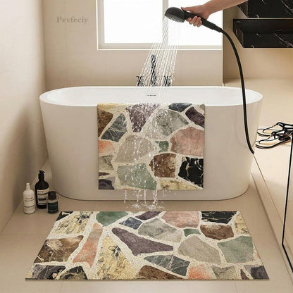 Rutschfeste Badematte 120x140 cm - Steinmuster Duschmatte