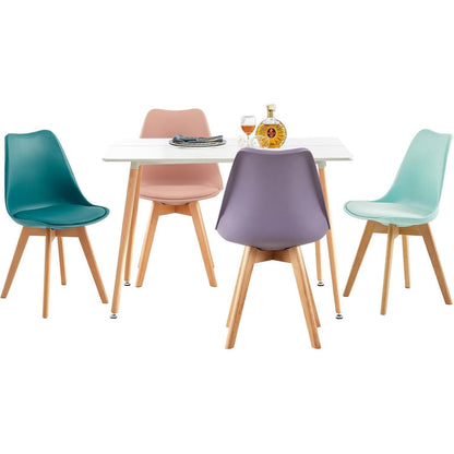 8er Set Esszimmerstühle Retro Skandi Rauchrosa Türkis Mint Grau