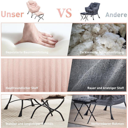 Faulenzersessel mit Ottomane – Rosa Lounge Sessel & Fußhocker