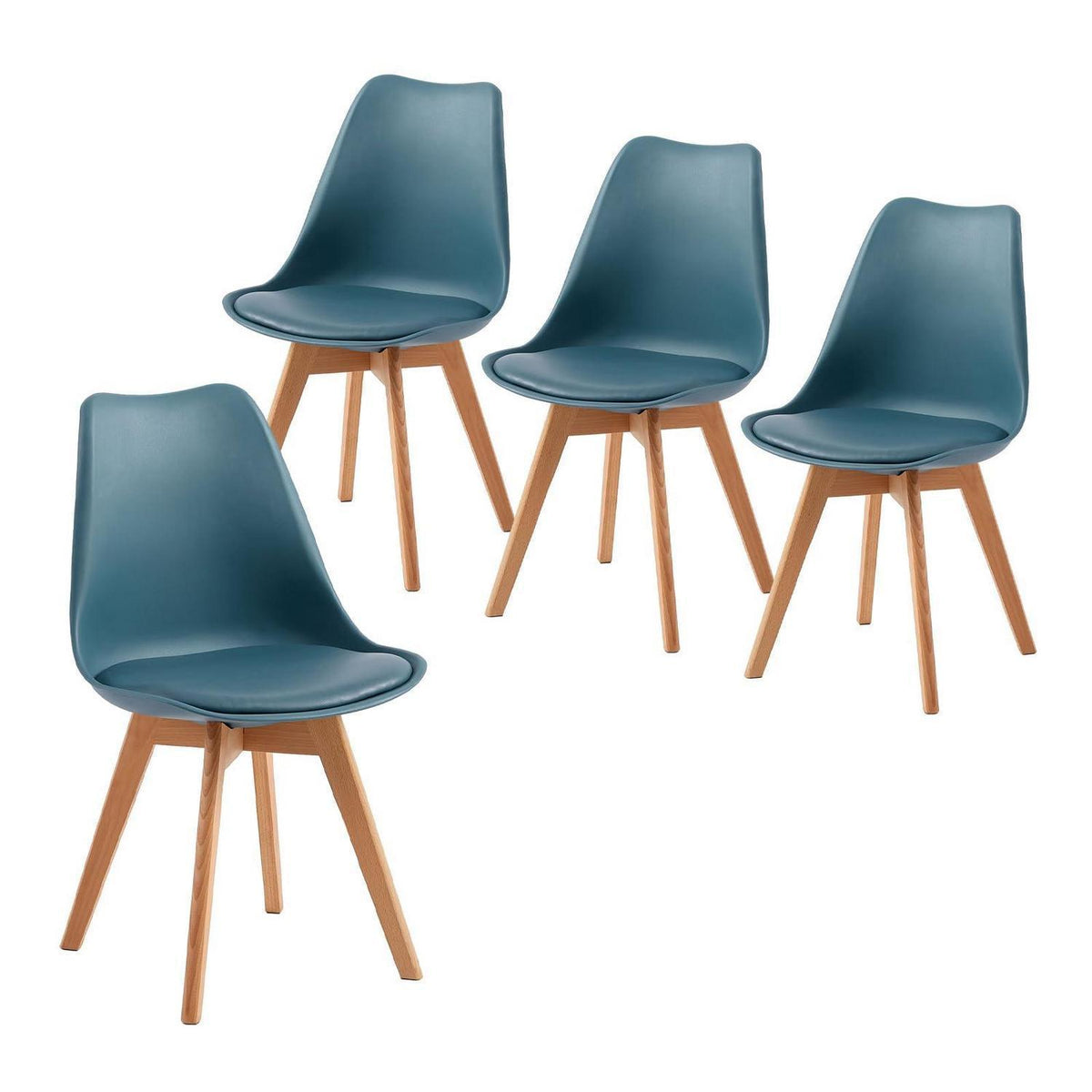 Skandinavischer Esszimmerstuhl Retro Blau (4er Set) mit Polsterung