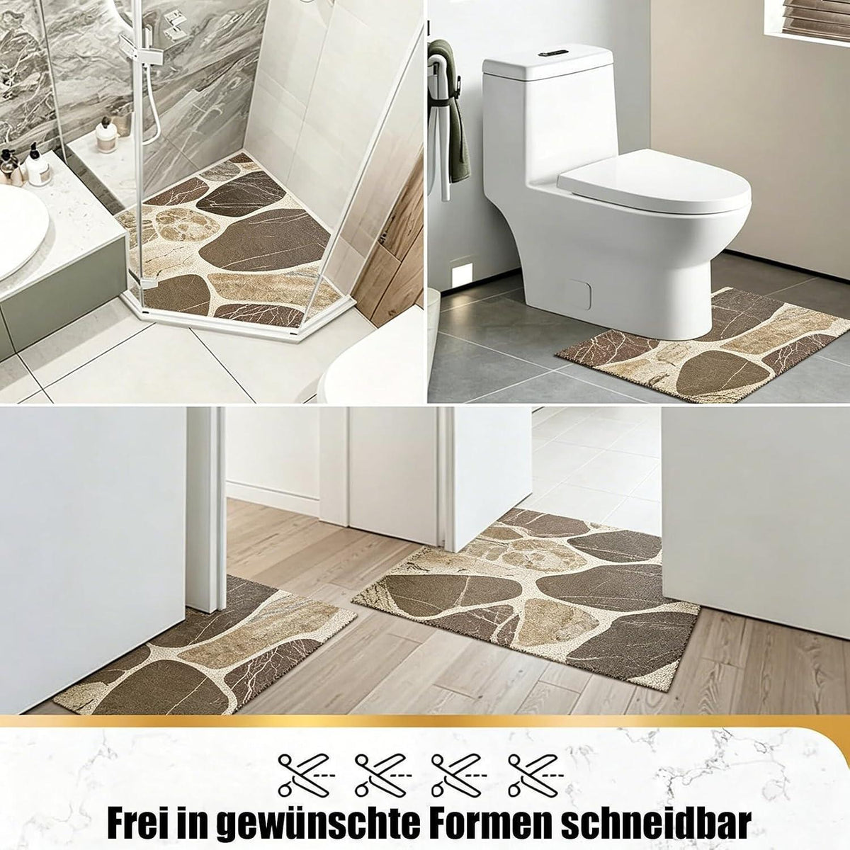 Rutschfeste Duschmatte 100x120 cm – Steinmuster & Zuschneidbar