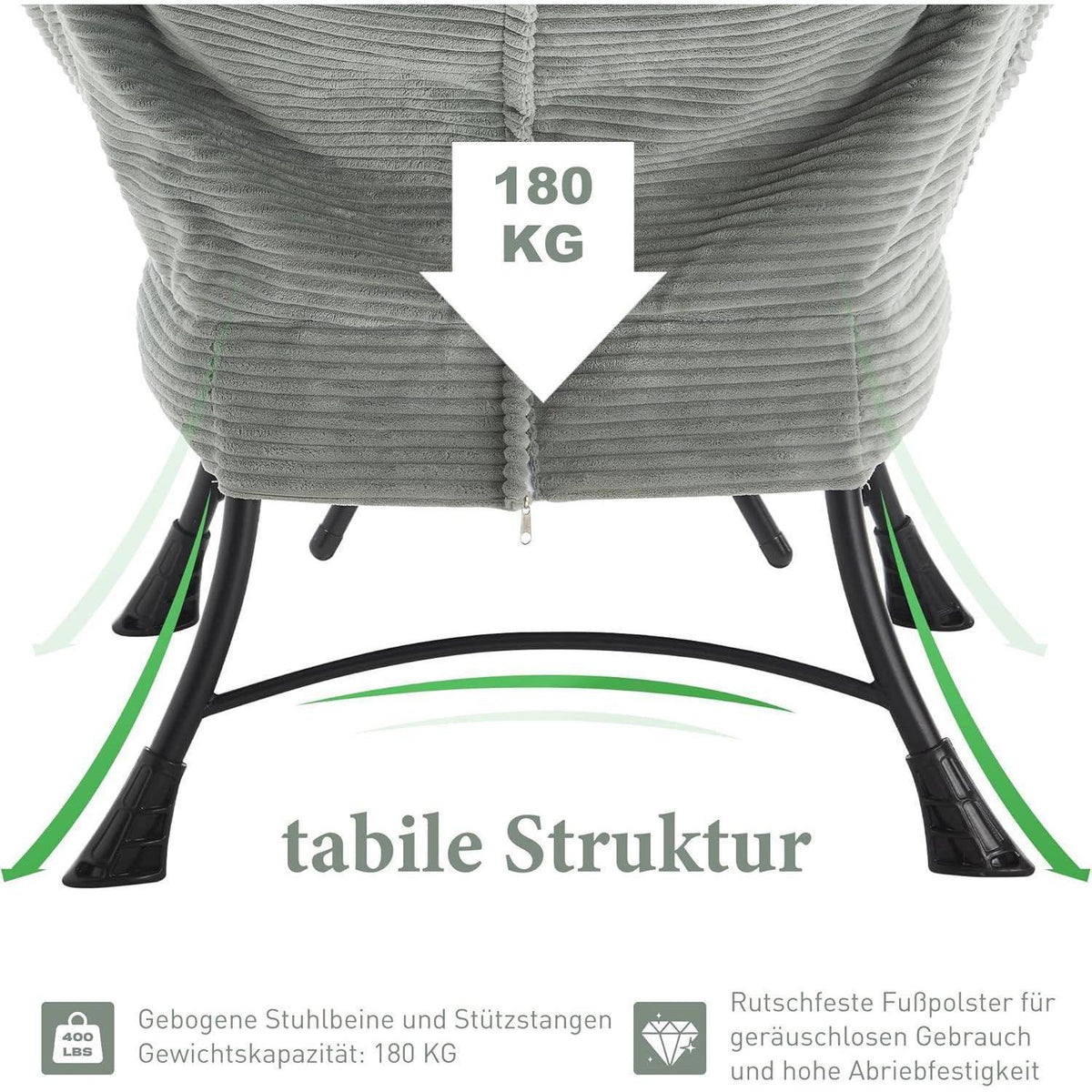 Lazy Chair mit Ottomane – Bequemer Faulenzersessel Grün