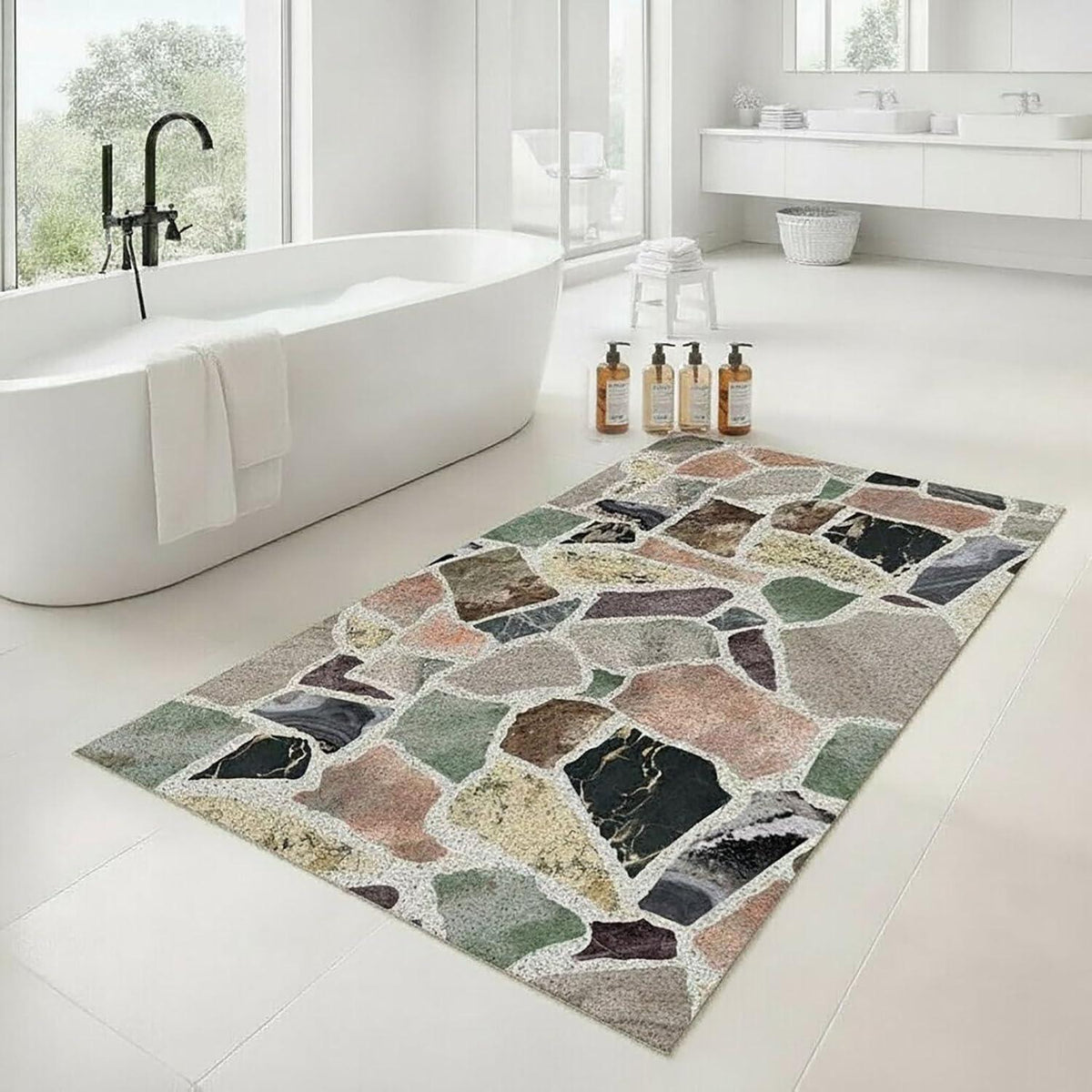 Rutschfeste Duschmatte 100x120 cm - Steinmuster & Peeling