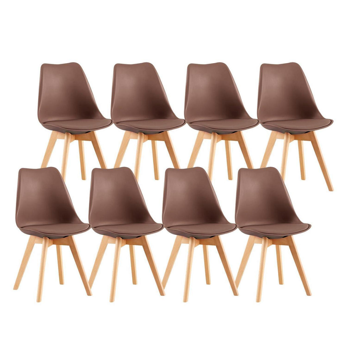 Skandinavischer Esszimmerstuhl Retro Braun, 8er Set mit Polsterung