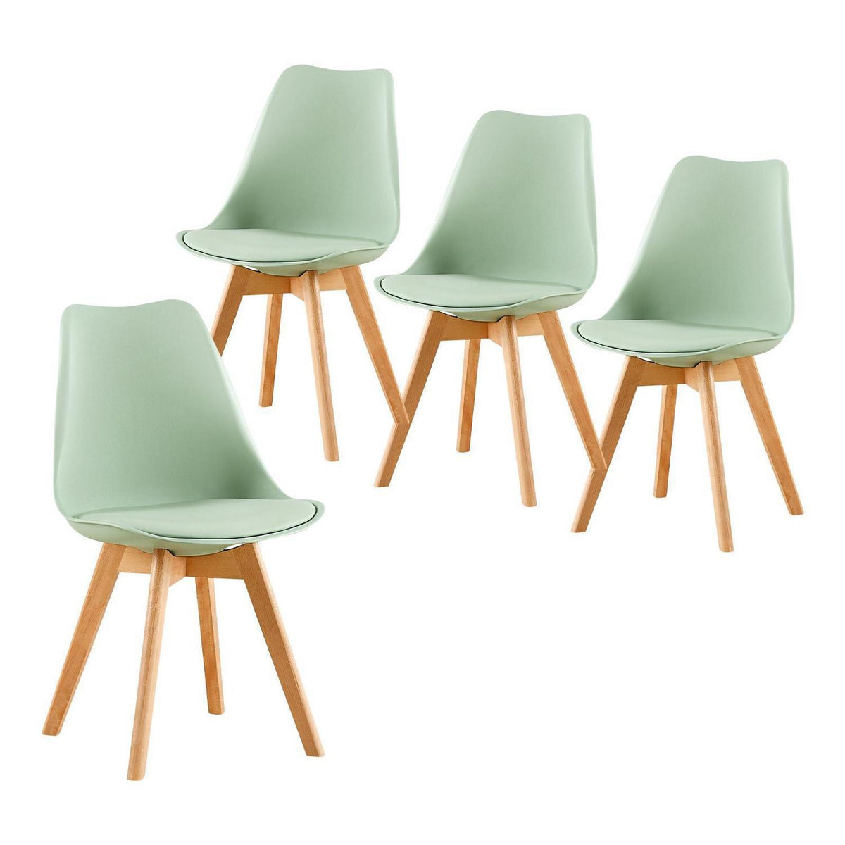 Skandinavischer Esszimmerstuhl Retro Grün, 4er Set mit Polsterung
