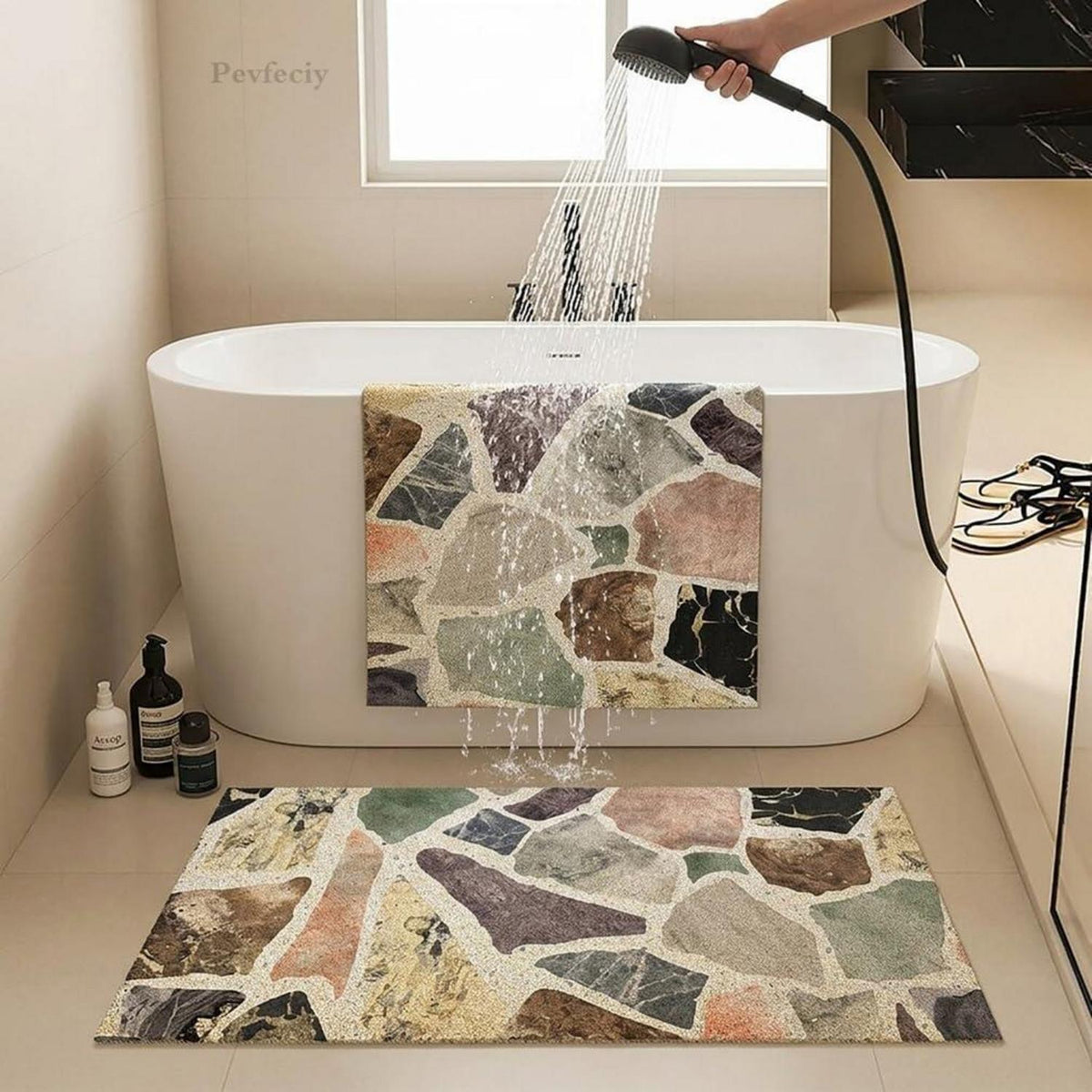 Rutschfeste Duschmatte 120x120 cm - Steinmuster & Peeling