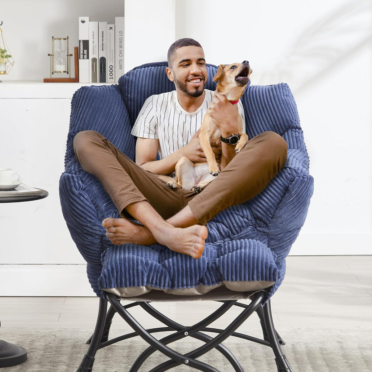 Lazy Chair mit Ottomane – Bequemer Faulenzersessel Marineblau