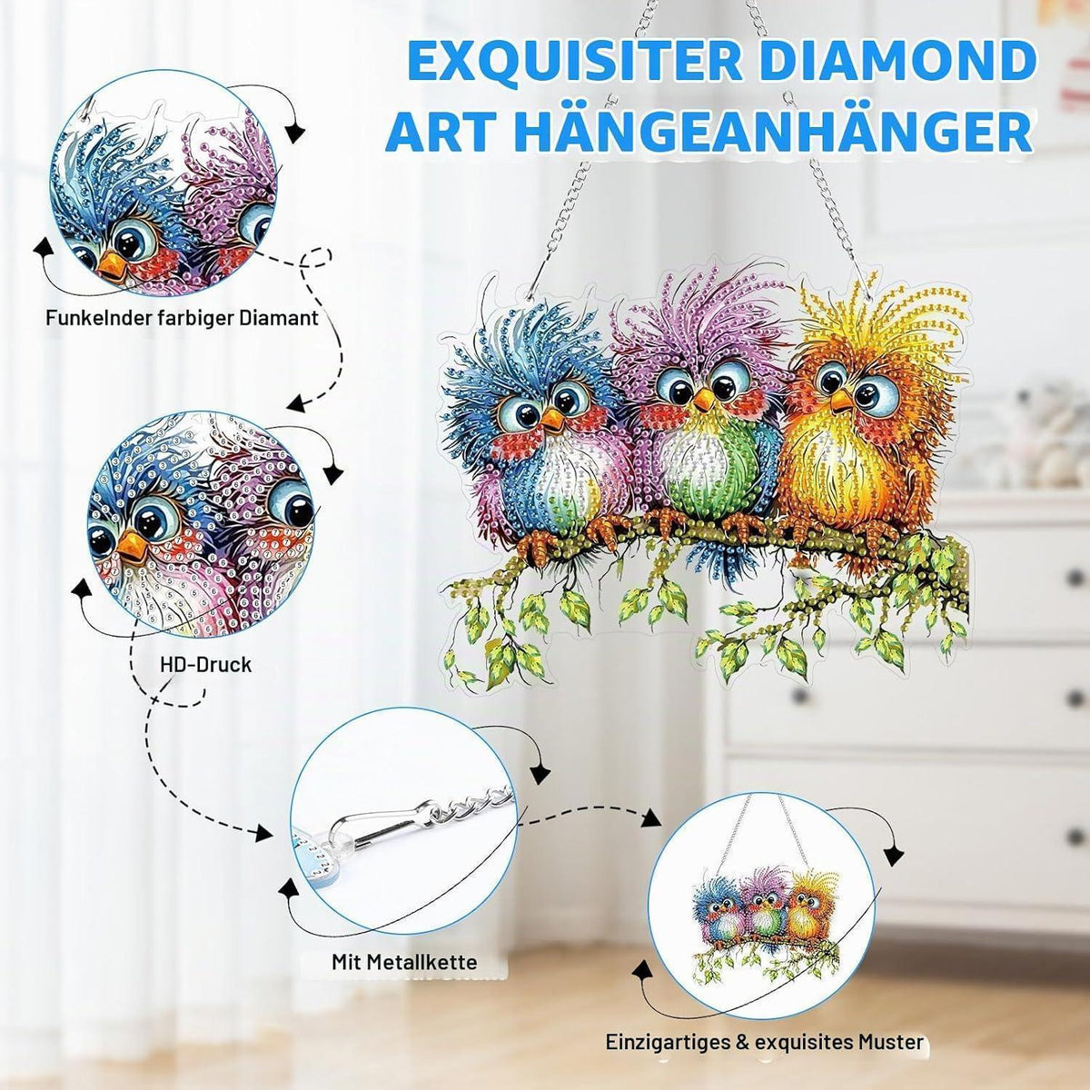 5D Diamond Painting Vogel Anhänger - Bastelset für Erwachsene & Kinder