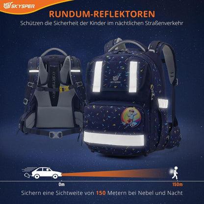 5-teiliges Schulranzen-Set Blau – Ergonomisch & Reflektierend