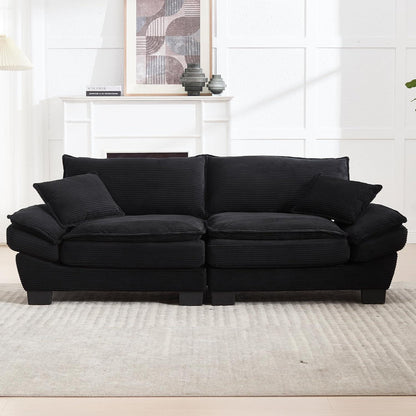 Modernes 2-Sitzer Sofa mit Polsterarmlehnen & Beinen (Schwarz)