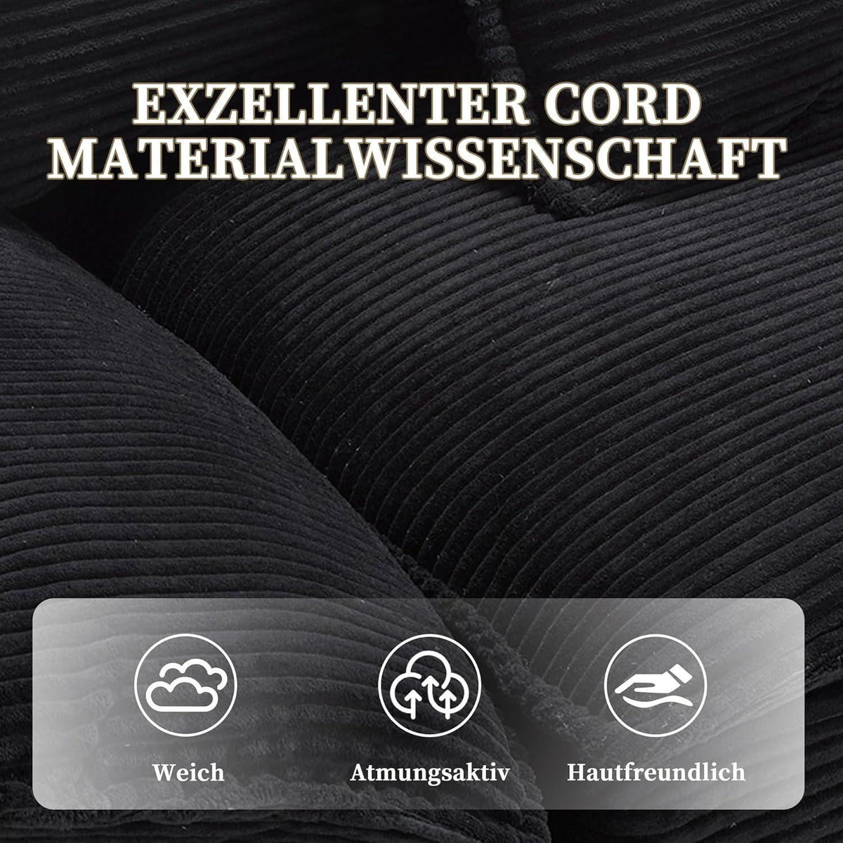 Modernes 2-Sitzer Sofa mit Polsterarmlehnen & Beinen (Schwarz)