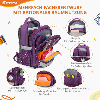 5-teiliges Schulranzen-Set Lila – Ergonomisch & Reflektierend