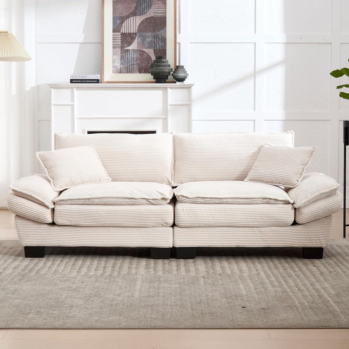 Modernes 2-Sitzer Polstersofa mit gepolsterten Armlehnen (Beige)