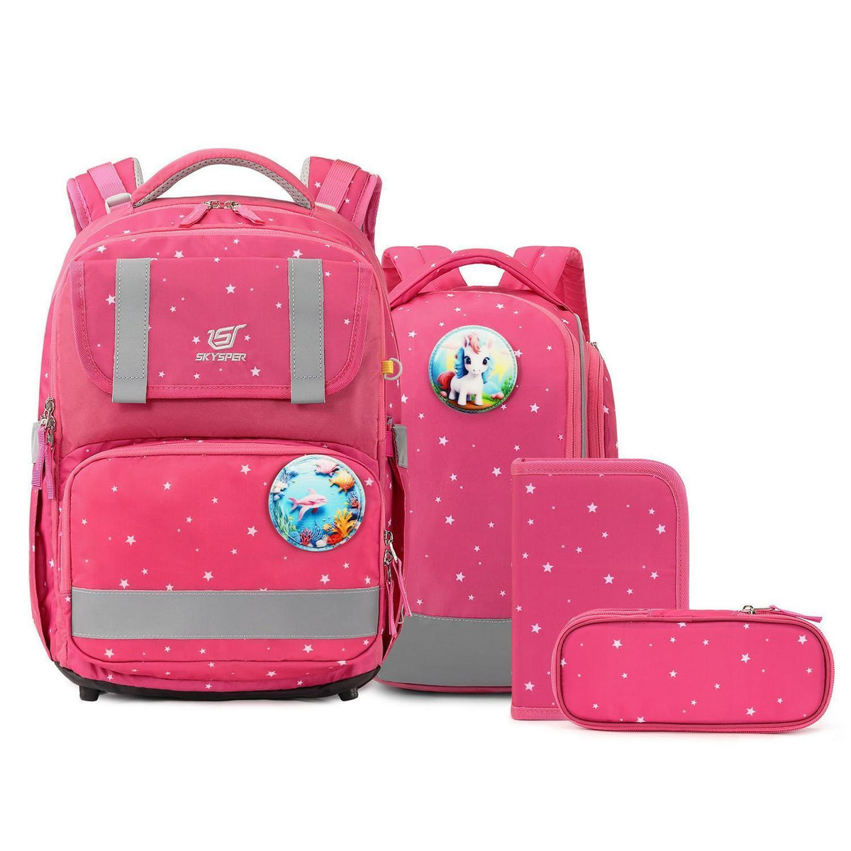 5-teiliges Schulranzen-Set Rosa – Ergonomisch & Reflektierend