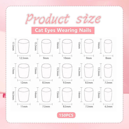 3D Cat Eye Press On Nails – 15 Größen, Soft Gel, 5 Farben