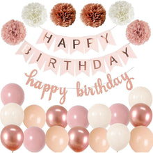 Geburtstagsdeko Set Rosa Rosegold Girlande Luftballons Pompoms