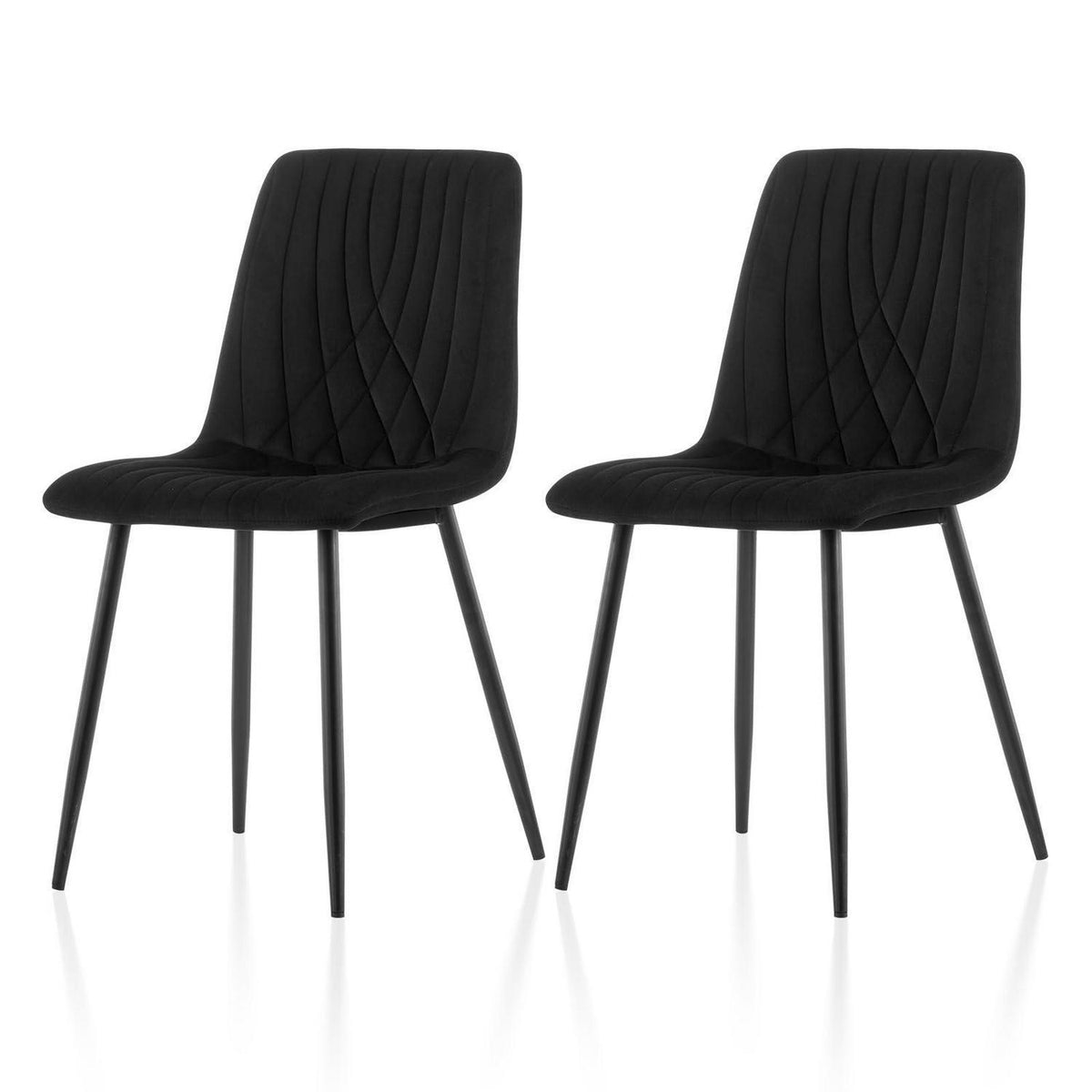 Samt Esszimmerstühle 2er-Set, Ergonomisch & Modern Schwarz
