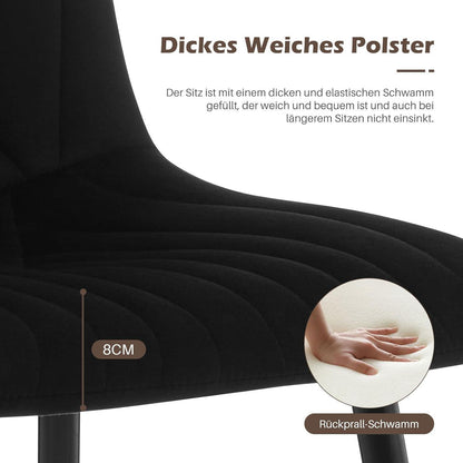 Samt Esszimmerstühle 2er-Set, Ergonomisch & Modern Schwarz
