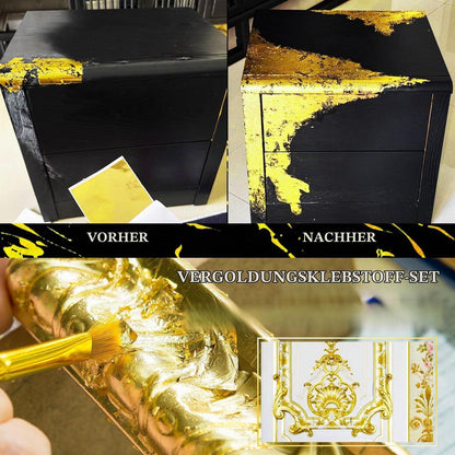 Blattgold Set zum Vergolden – 100 Blatt + Kleber & Lack