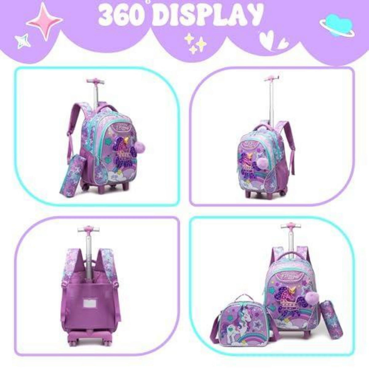 Einhorn Rollrucksack Set für Mädchen 6-8 Jahre