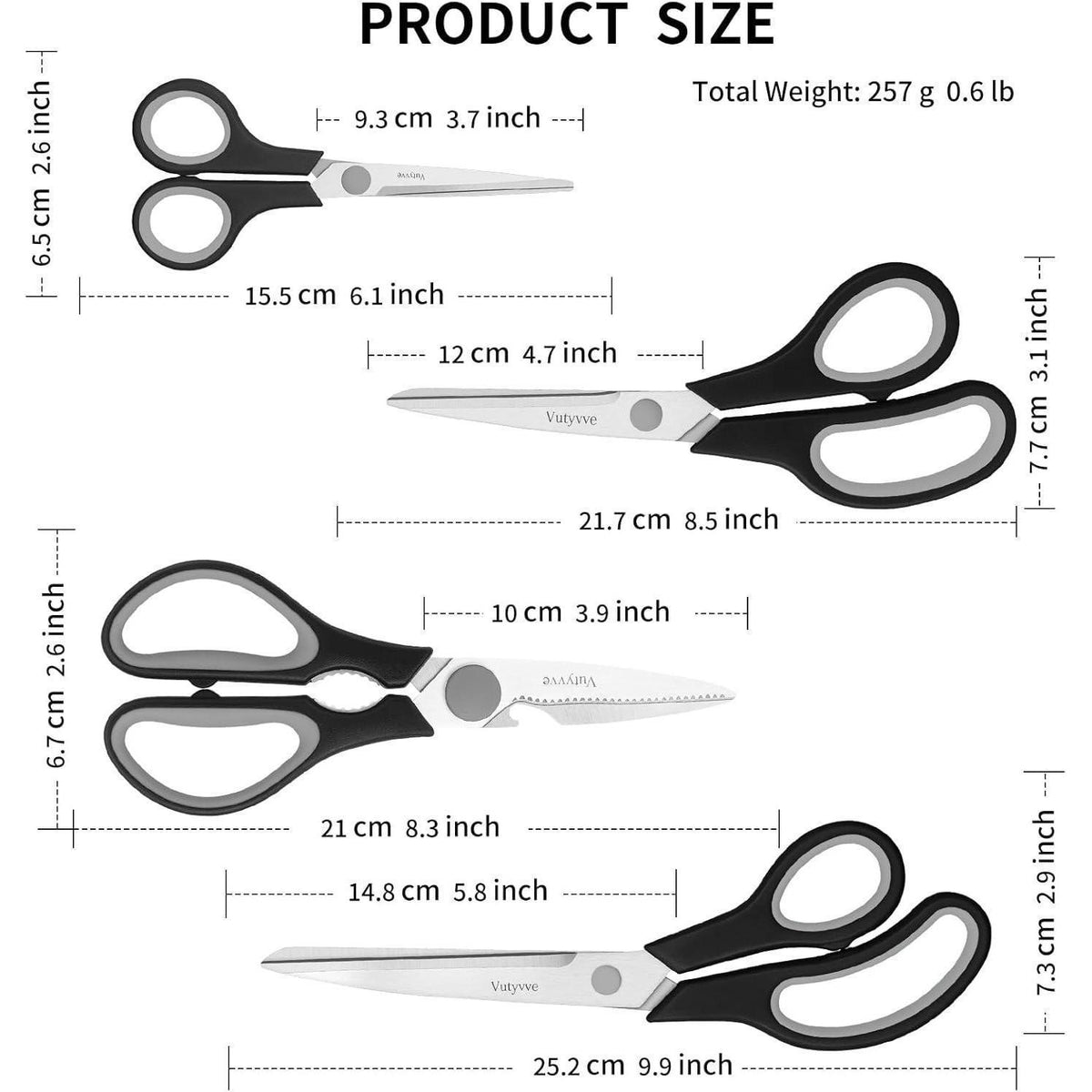 Küchenschere Edelstahl 4-teiliges Set Schwarz/Grau