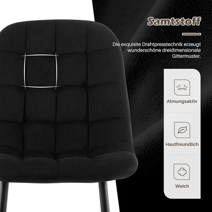 TUKAILAI Esszimmerstühle 2er-Set, Gepolsterte Samtstühle Schwarz
