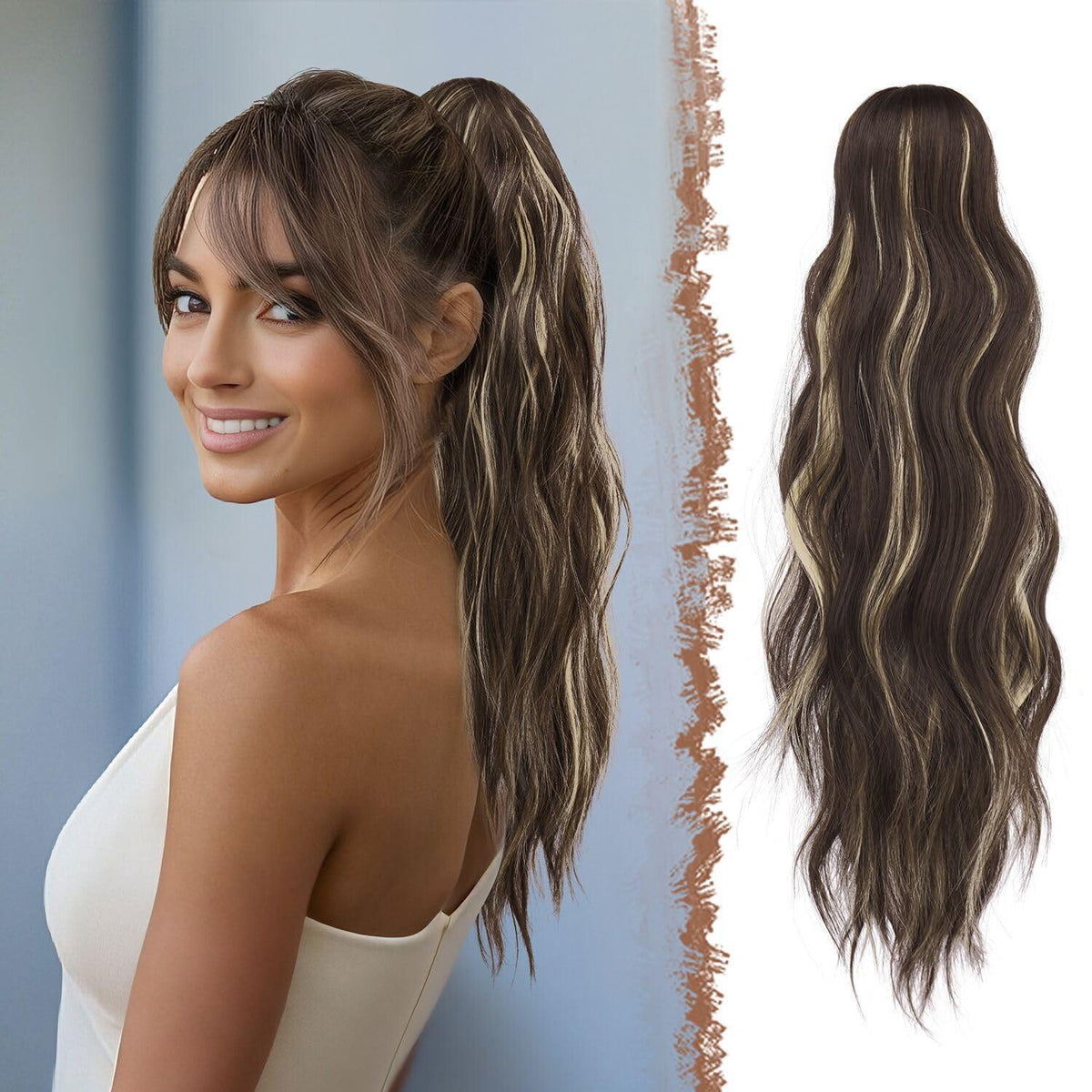 Gewellter Pferdeschwanz mit Klammer – 50cm Haarverlängerung