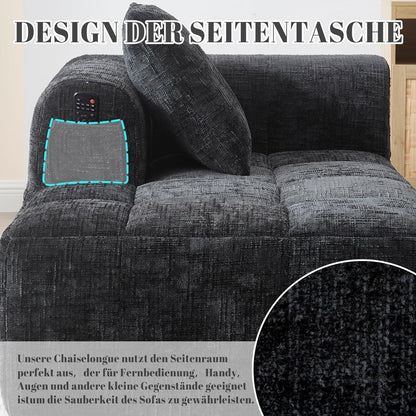 Modernes 1-Sitzer Sofa mit Chaiselongue & Kissen (Schwarz A)