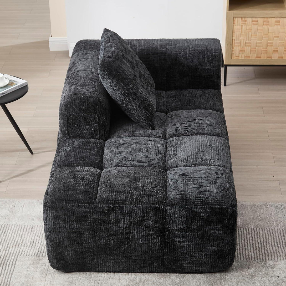 Modernes 1-Sitzer Sofa mit Chaiselongue & Kissen (Schwarz A)