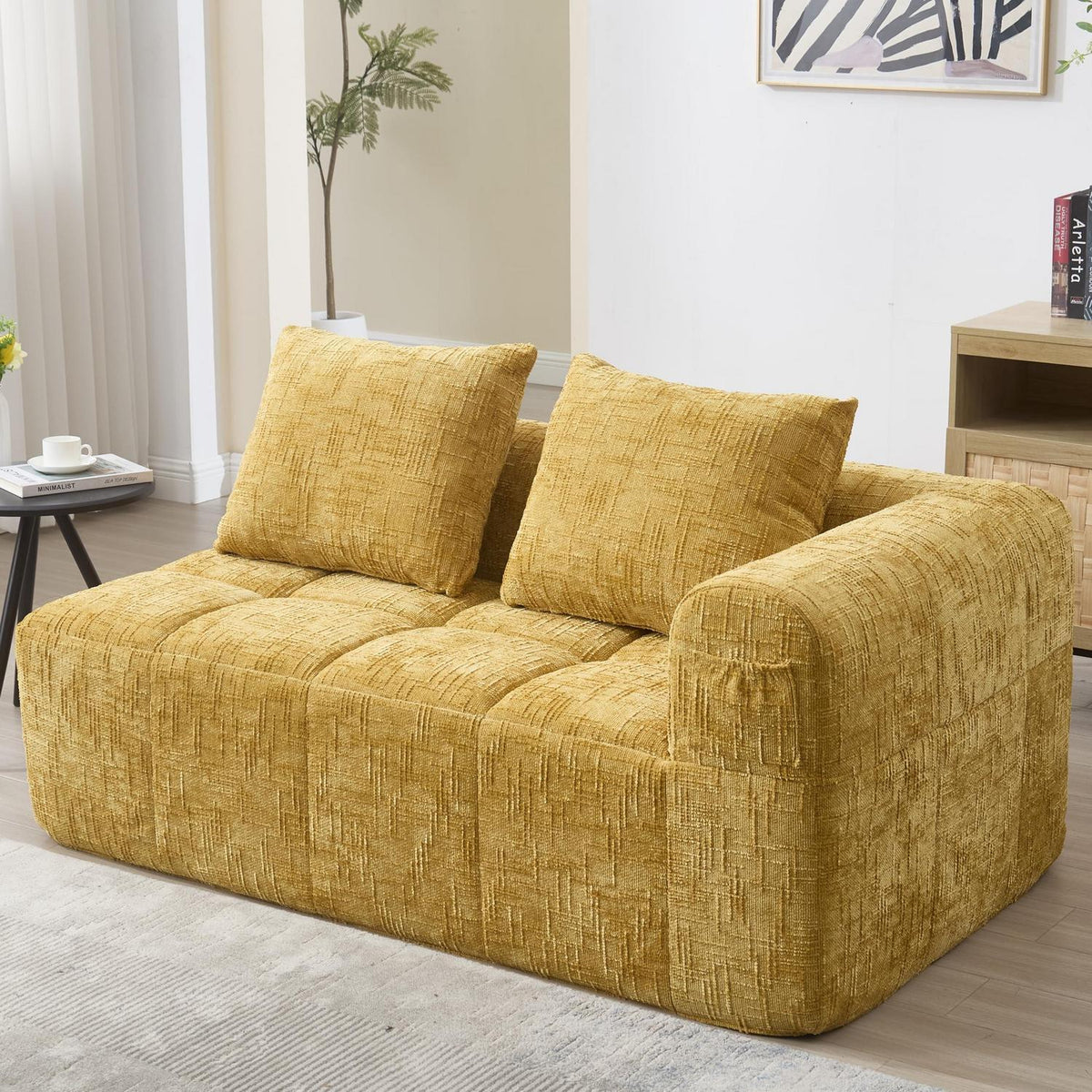 Modernes 2-Sitzer Polstersofa mit Chaise Lounge (Gelb B)