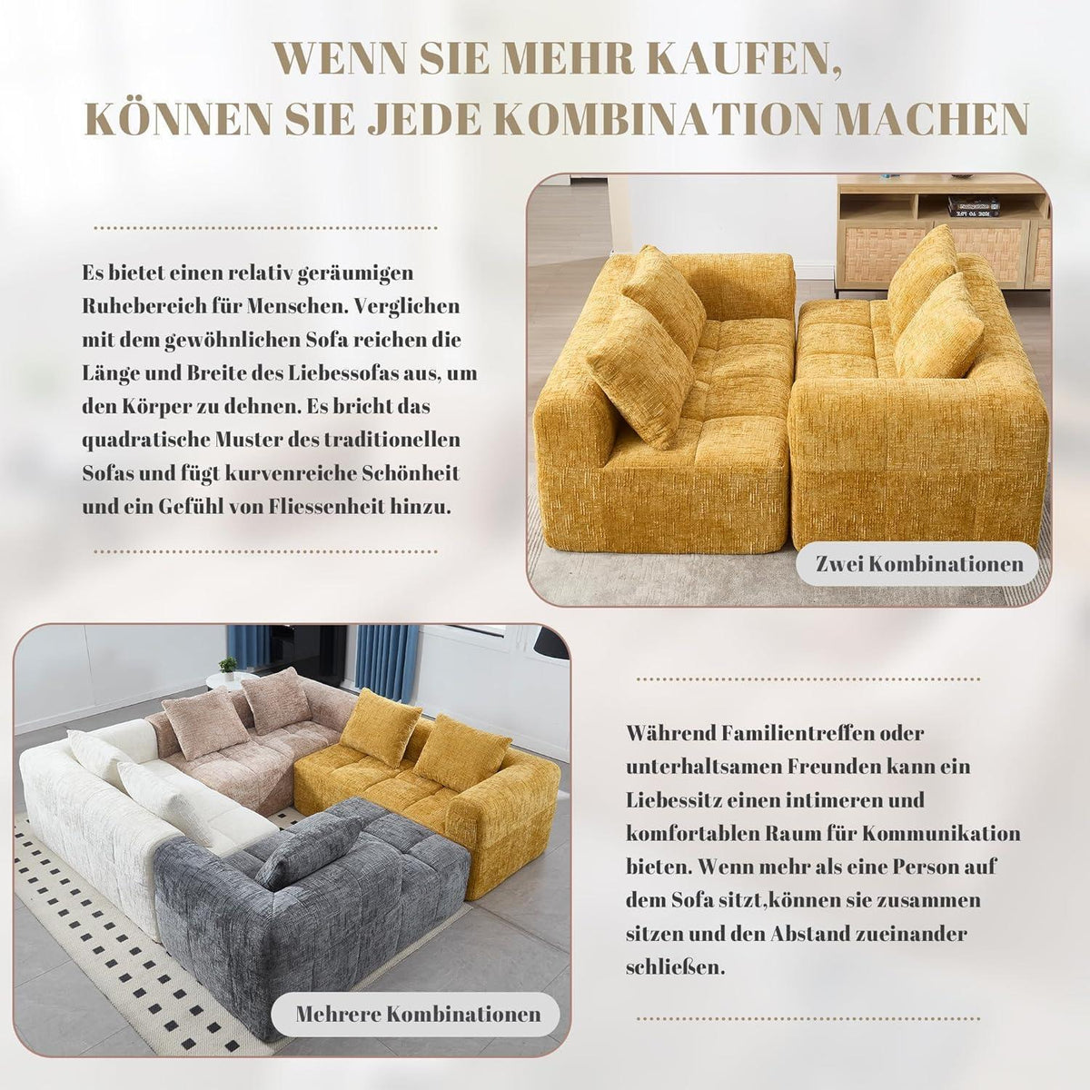 Modernes 2-Sitzer Polstersofa mit Chaise Lounge (Gelb B)
