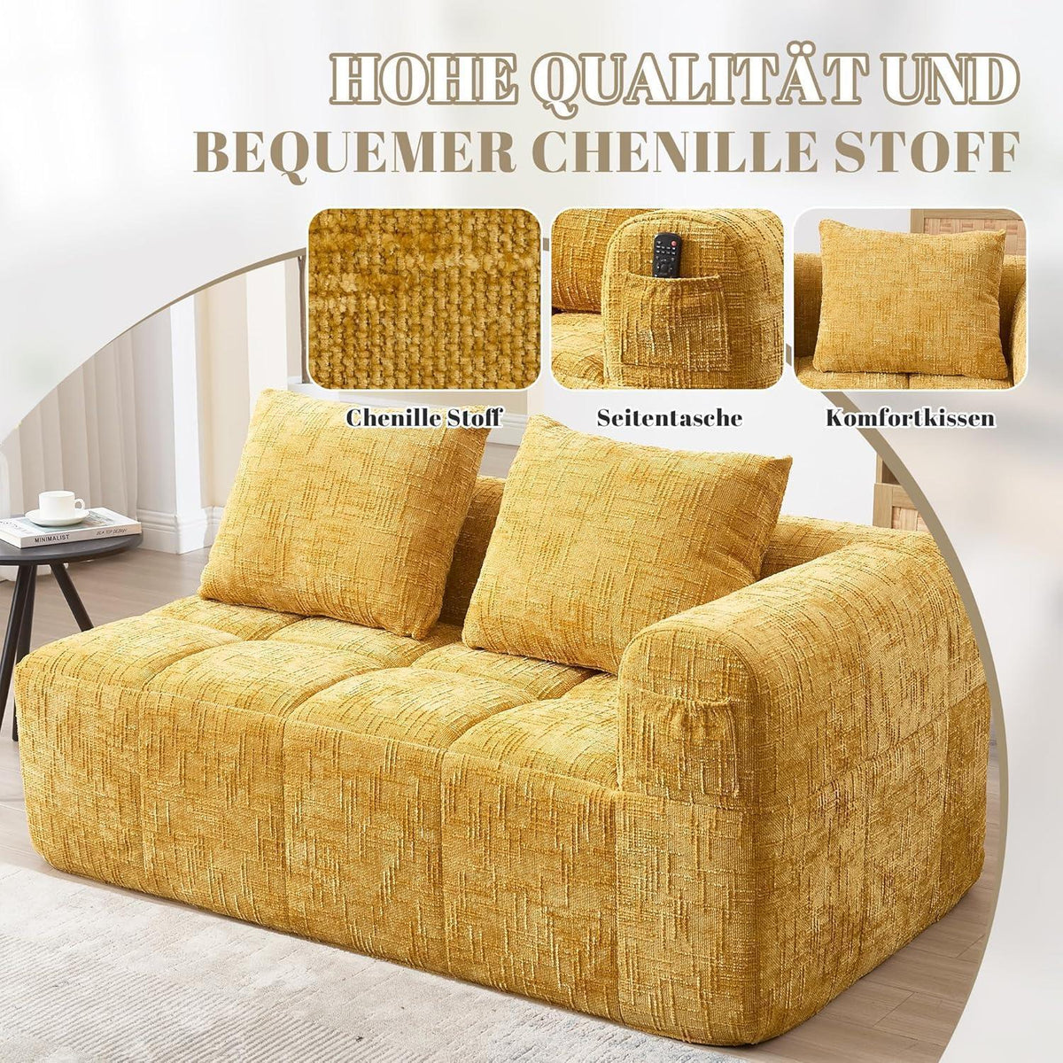 Modernes 2-Sitzer Polstersofa mit Chaise Lounge (Gelb B)