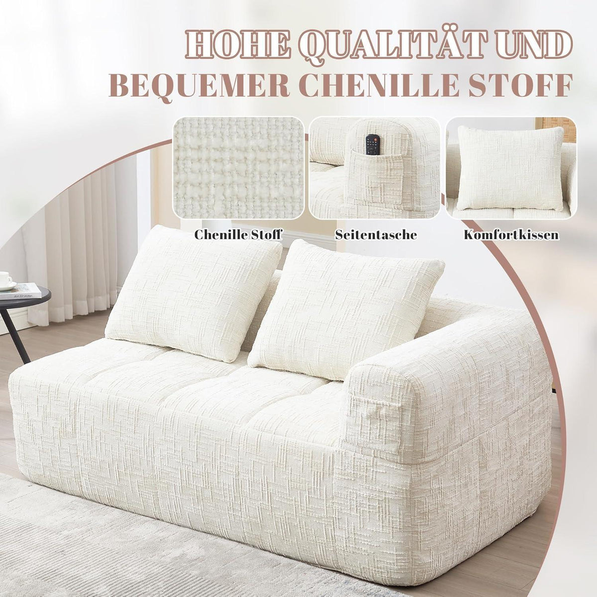 Modernes 2-Sitzer Polstersofa mit Chaise Lounge (Beige B)