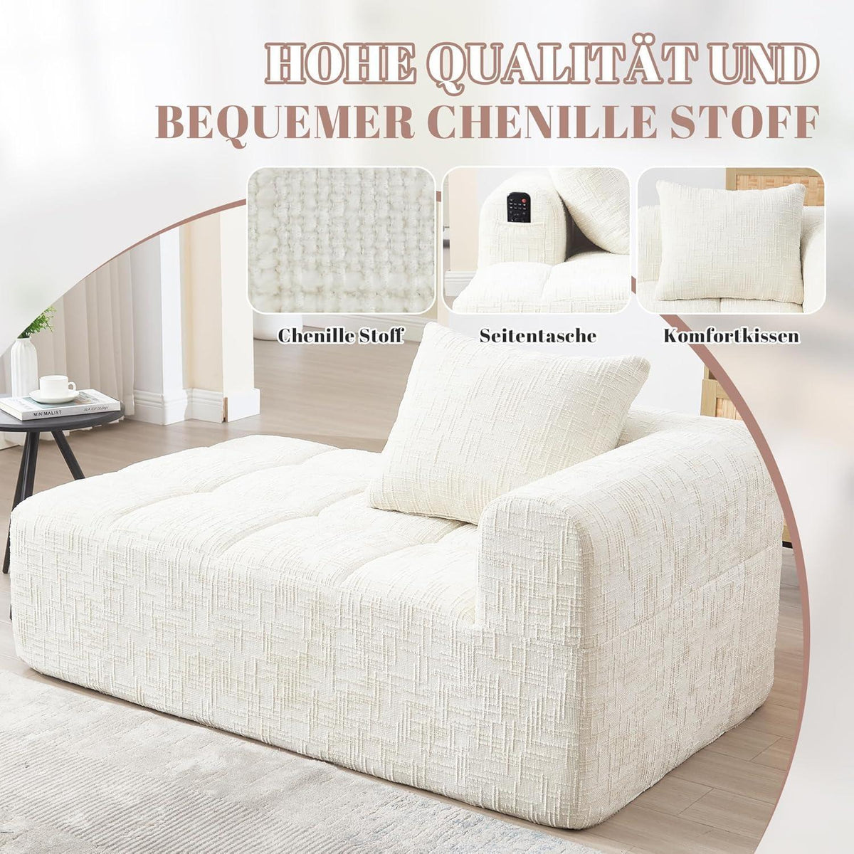 Modernes 1-Sitzer Sofa mit Chaise Lounge & Kissen (Beige A)