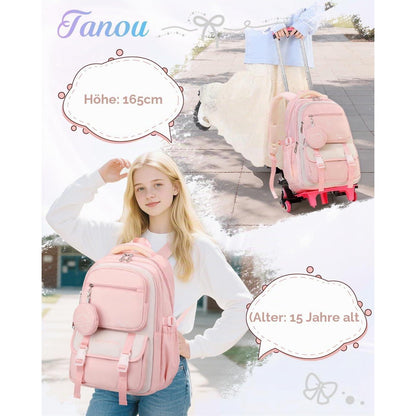 Schulrucksack Trolley Mädchen Rosa, 30L, Höhenverstellbar